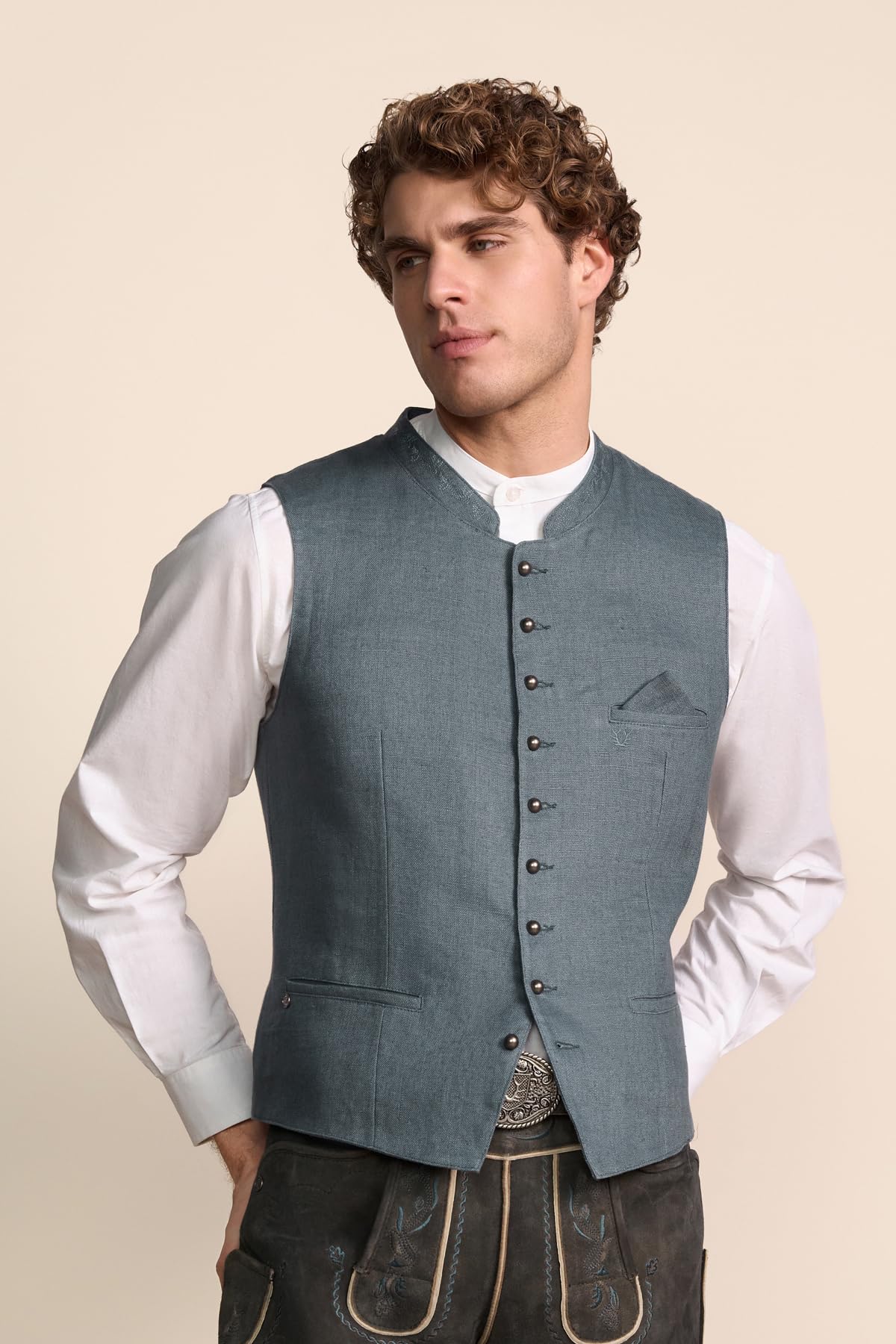 Krüger Herren Trachten Weste Felipe, klassisch, festlich, Rundhals, Tracht, Volksfest