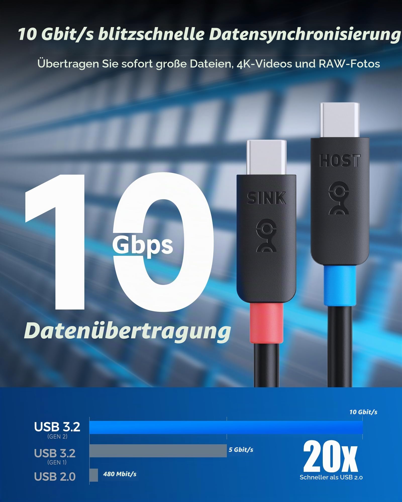 Cable Matters aktives USB C Monitor Kabel mit 8K, 10Gbps Daten und 60W, 3m | USB C Video Kabel, Daten und PD für tragbare Monitor, Oculus Quest/Oculus Quest 2 VR Brille und mehr