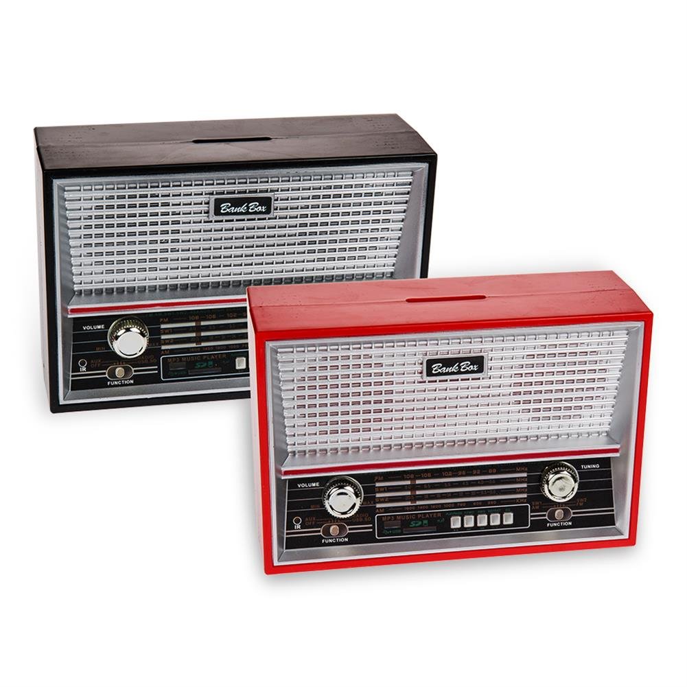 HC-Handel923163 Money Box "Retro Radio" Plastic 18 x 12 cm Black or Red