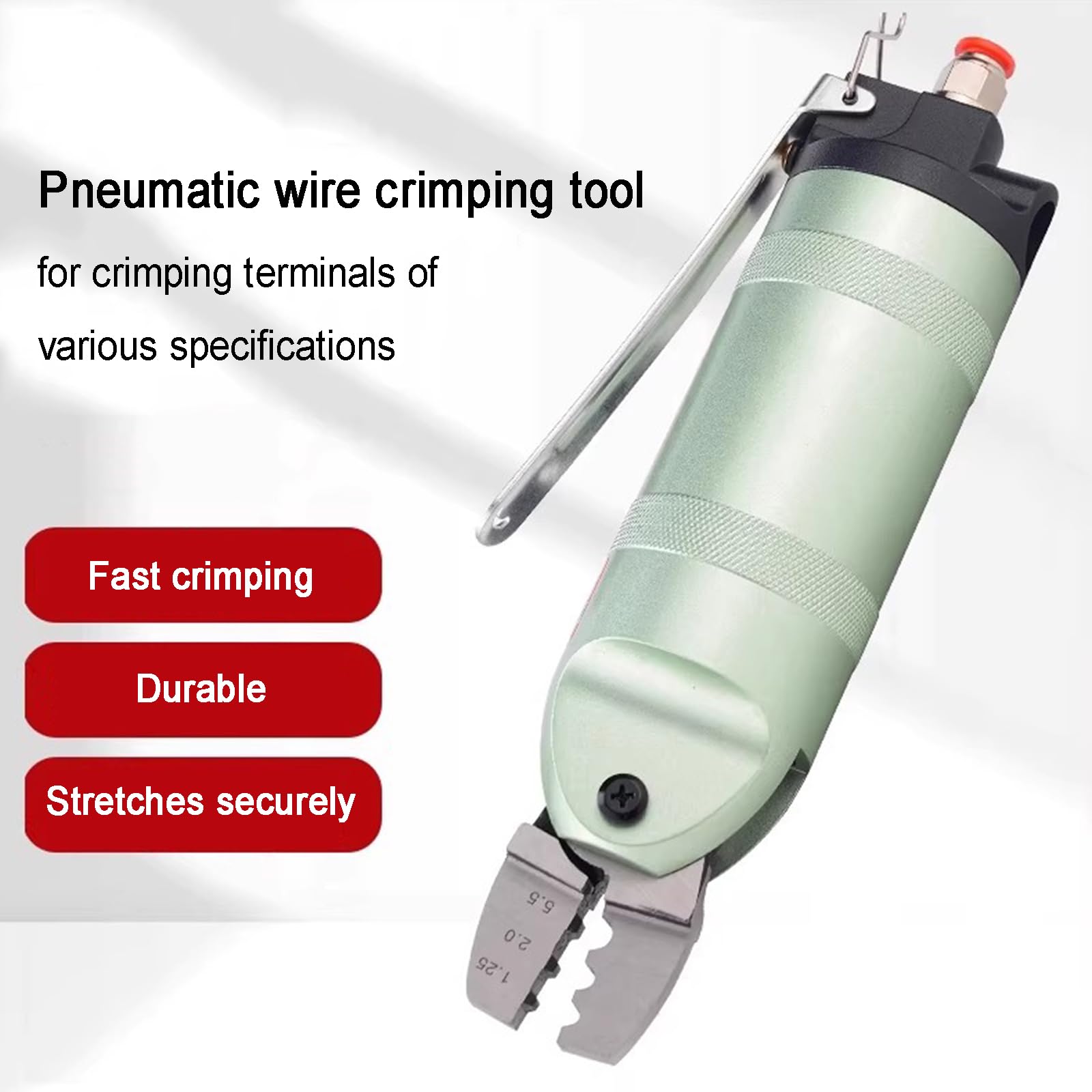 Herramienta de crimpado neumática, herramienta de conector de alambre de presión de aire con 3 cabezales para terminales desnudos y aislados, alicates de crimpado de mano