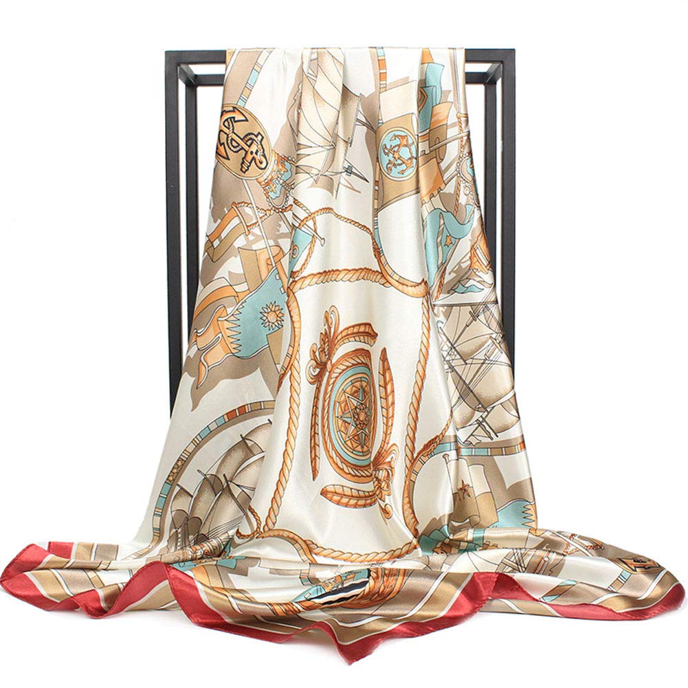 Women’s Silk Scarf Belt Pattern Large Square Satin Headscarf Headdress 35"
