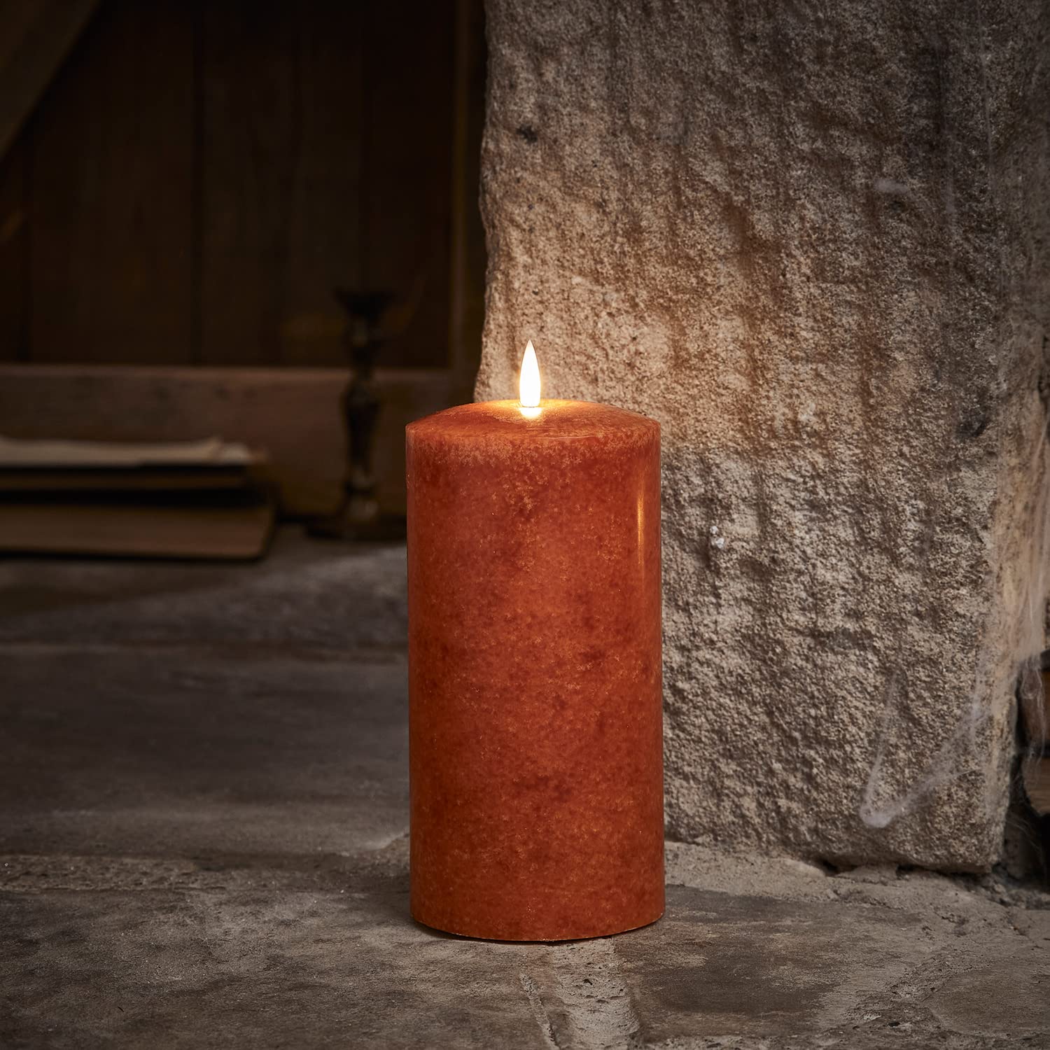 Candela LED In Vera Cera Lights4fun TruGlow – Con Vetro Scanalato, Bianco Caldo, Telecomando E Timer 6 Ore, A Batteria, Per Interni