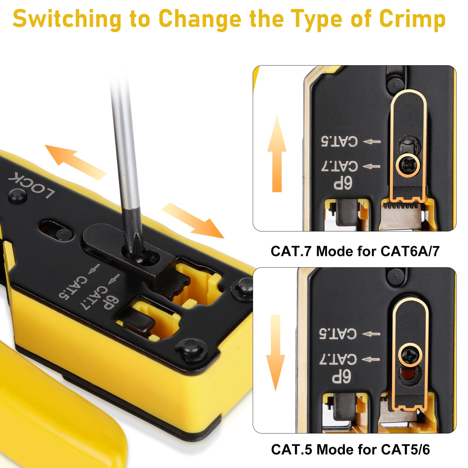 Crimpatrice passante, RJ45 CAT7, CAT7/CAT6/CAT5, RJ45, crimpatrice passante, crimpatrice RJ45, per connettori passanti Cat7, Cat6a, Cat5e (crimpatrice CAT7 02)