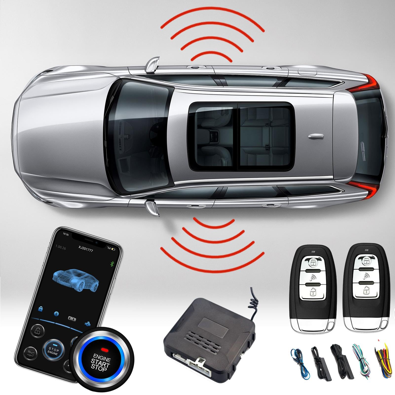 Push Per Iniziare Il Kit Di Accensione | Di Avvio Di Spinta Senza Chiave Passiva, Per Auto Con Pulsante A Pressione Remoto, Allarme Per Auto Di Controllo Del Telefono Cellulare Wireles