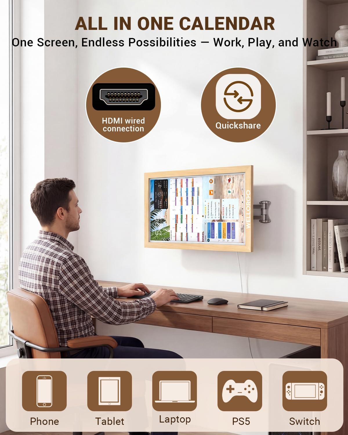 Digital Calendar 2026, 15.6-inch Electronic Calendar for Wall, Touch Screen Smart Digital Planner with Kids' Chores Chart/Meal Plan/Streaming Services/Photo Display, Remote Control Supported