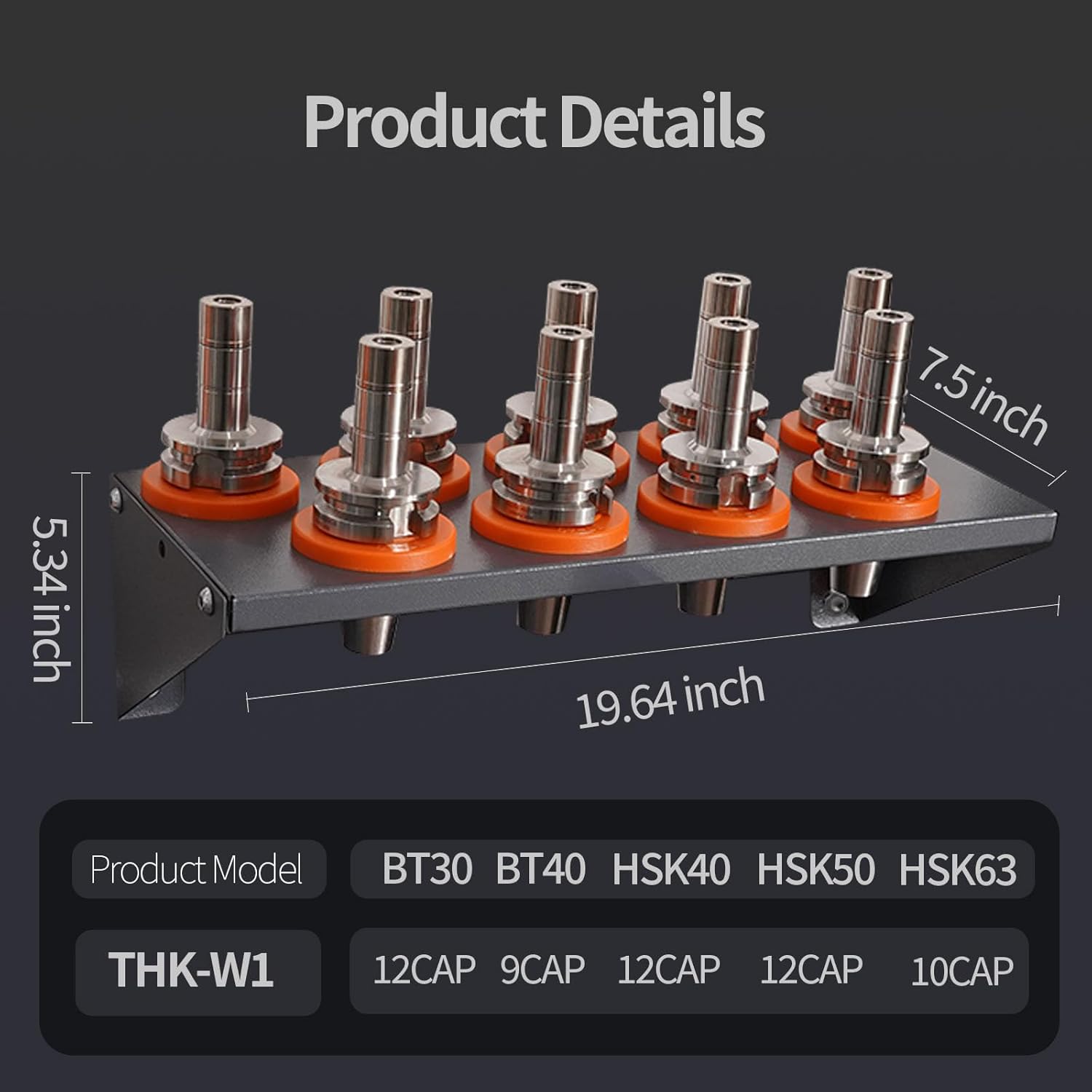 CNC Tool Storage Machine or Wall Mount CAT40 9 Tool Holder Capacity Cold Rolled Steel Wall Mount Tool Storage Rack for CNC Tool Holders and Workshop Storage