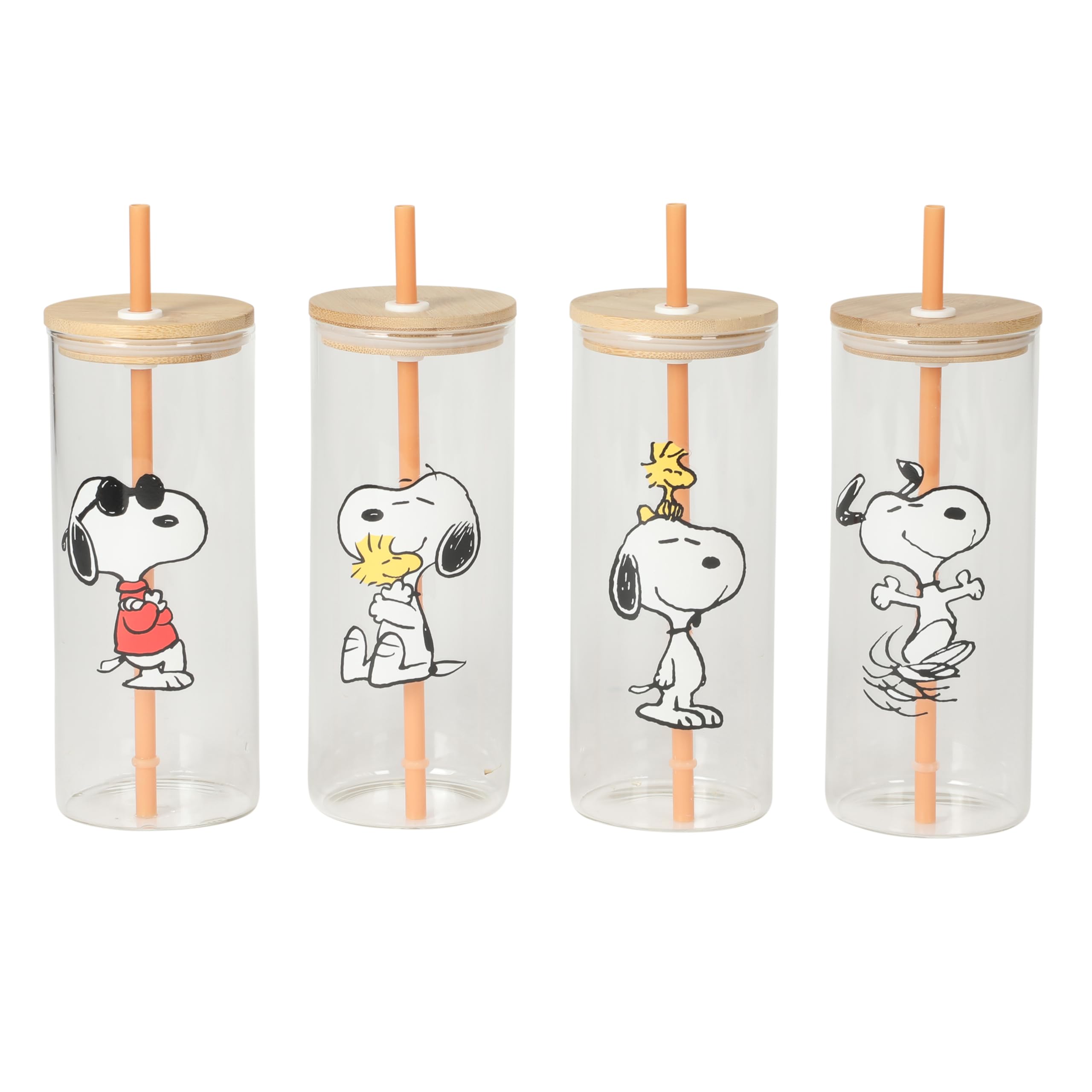 Photo 1 of Peanuts Snoopy Happy Sips 4 Piece 23 OZ Tumbler Set with 4 Bamboo Lids and 4 Straws Set, Iced Coffee, Smoothie, Water Cup - Dishwasher Safe