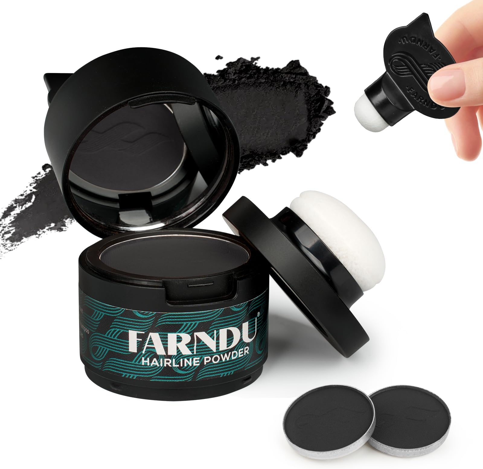 Root Touch Up Hair Color 12g, Instantly Hairline Powder, Hair Root Touch Up, Bald Spots Hair Color Concealer for Women & Men, 24-Hour Stain-Proof, 2 Refills, Waterproof, Sweatproof, Black