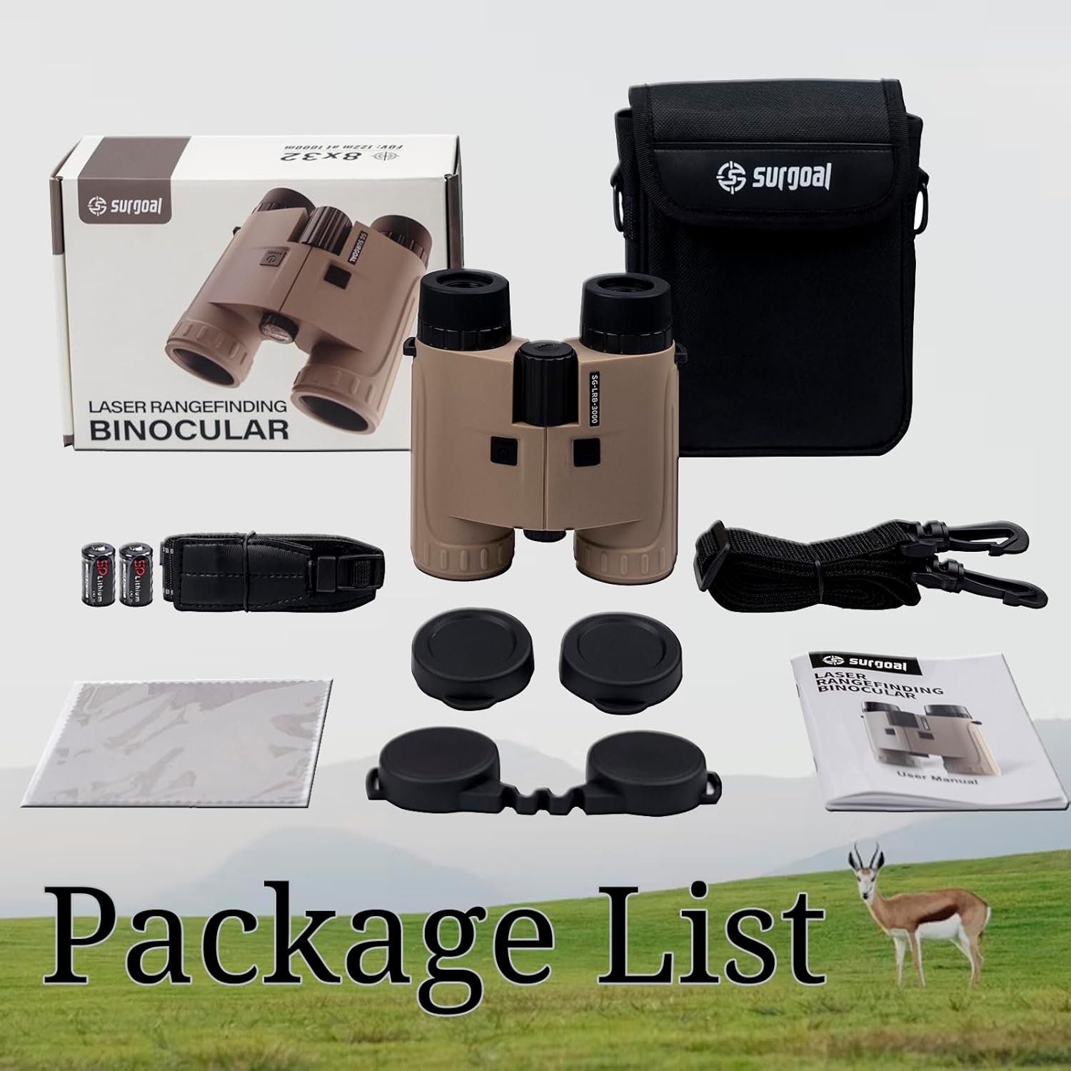 8x32 Laser Rangefinder Binoculars 3000 Yards, OLED Red Display, Angle Compensated, IPX4 Waterproof Hunting Range Finder with 1/4” Thread for Tripod Mount
