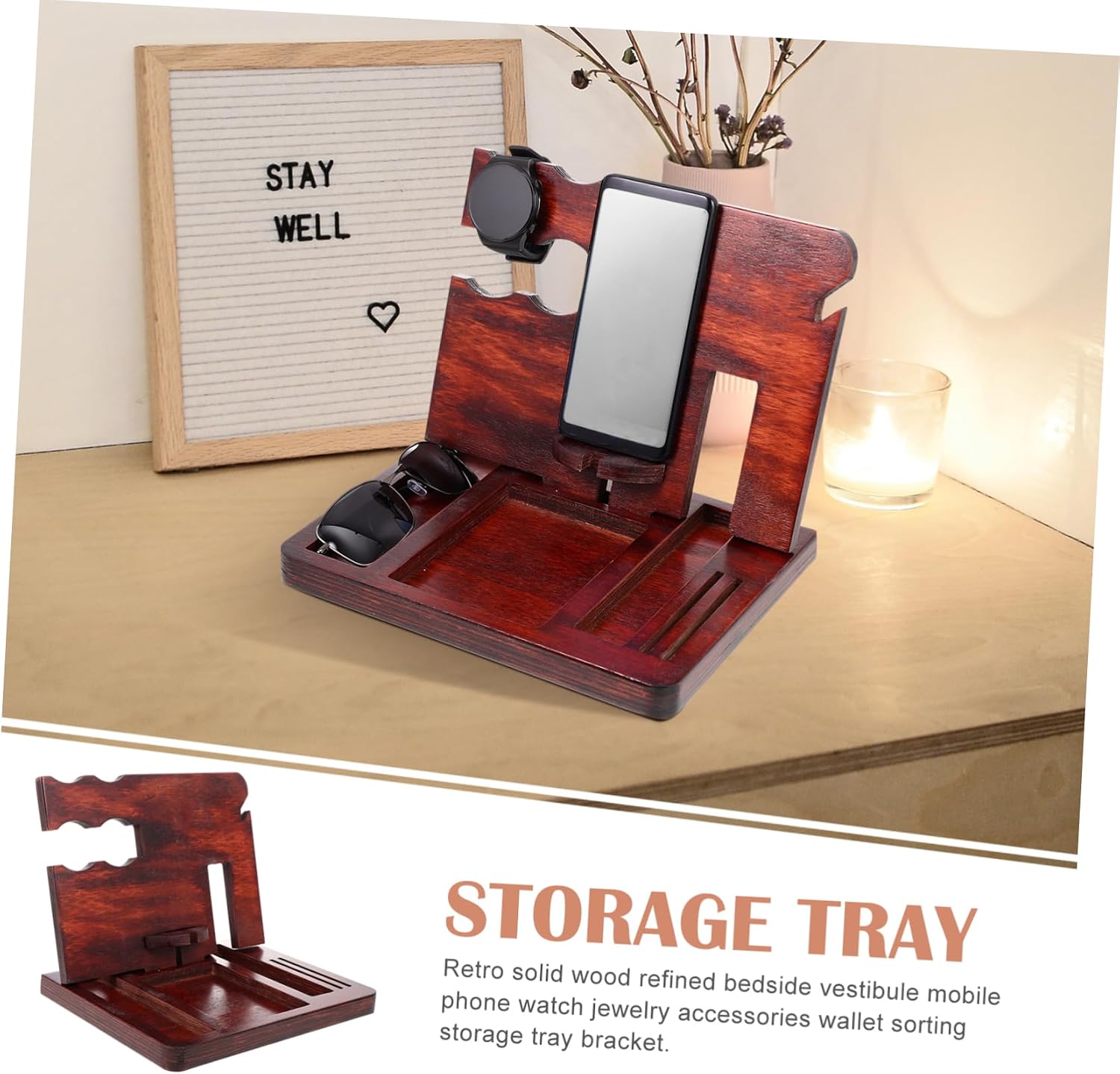 Holibanna Solid Wooden Storage Rack for Phone Wallet and Watch Vintage Style Organizer for Easy Assembly and Versatile Use image 4