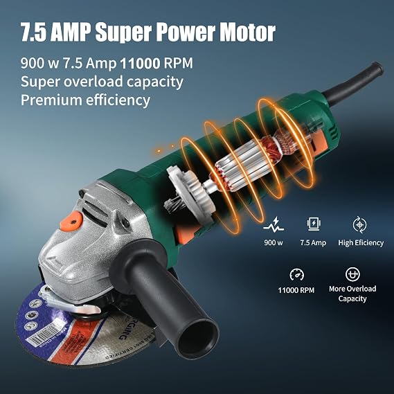 Angle Grinder, 7.5-Amp 4 1/2 Angle Grinder Tool, Variable Speed Angle Grinder, Electric Grinder Power Tools, Polishing and Rust Removal Capabilities, Non-Slip and Shockproof Handle