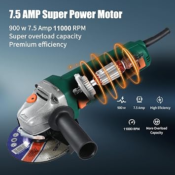 Angle Grinder, 7.5-Amp 4 1/2 Angle Grinder Tool, Variable Speed Angle Grinder, Electric Grinder Power Tools, Polishing and Rust Removal Capabilities, Non-Slip and Shockproof Handle