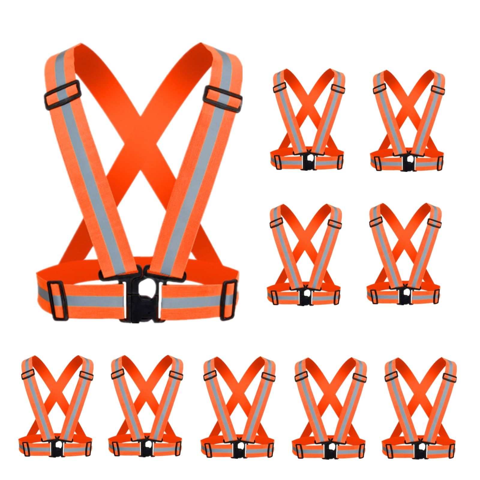 Gilet di sicurezza con cinghia riflettente, confezione da 2-10, regolabile, ad alta visibilità, per donne e uomini, notte