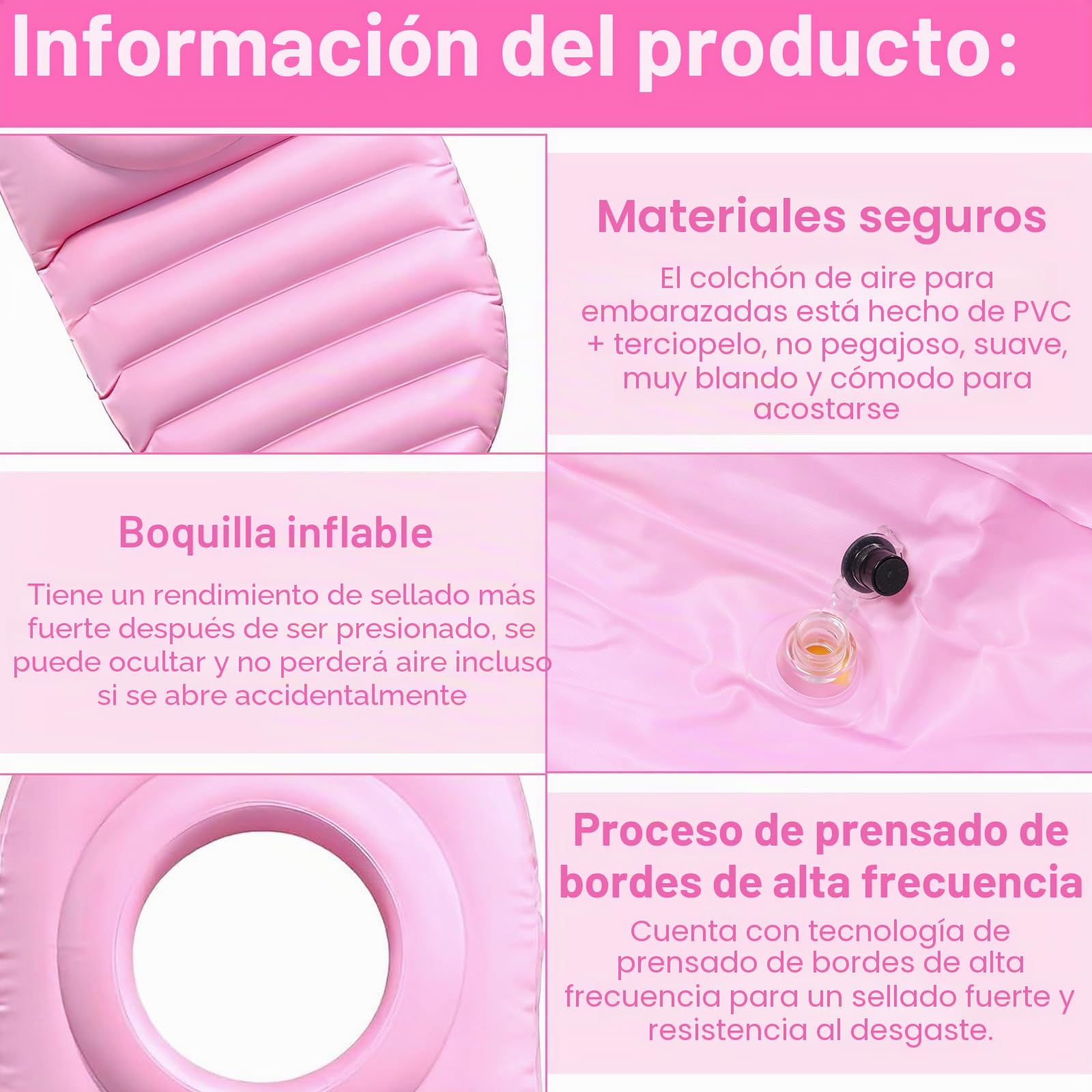 Almohada Inflable para El Embarazo, Almohada de Maternidad con Orificio para El Abdomen, Colchoneta de Yoga con Agujero, Cojin Embarazada PVC Espesante para Soporte Corporal Completo, Pink