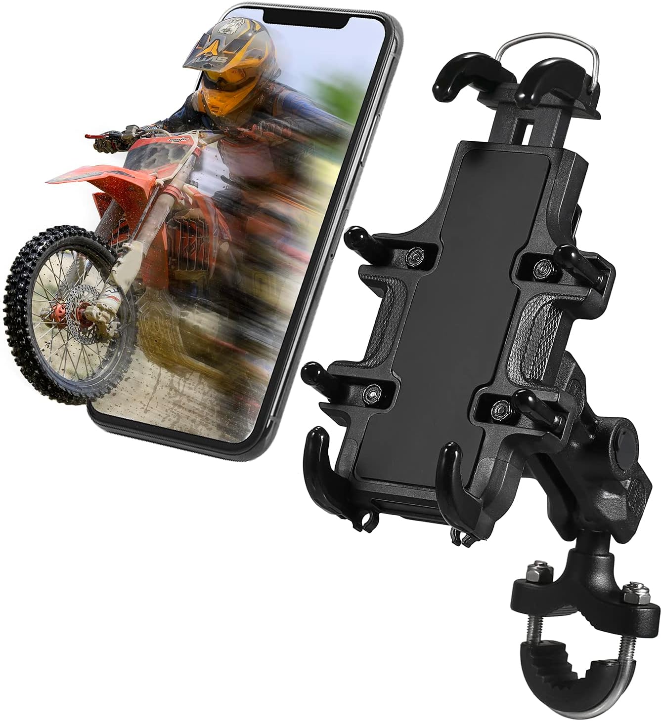 LAZORAMotorcycle Phone Holder Aluminum Alloy Material Sturdy and Durable with Vibration Dampener 360°Rotating Suitable for All Phones Motorcycle Handlebar Phone Mount
