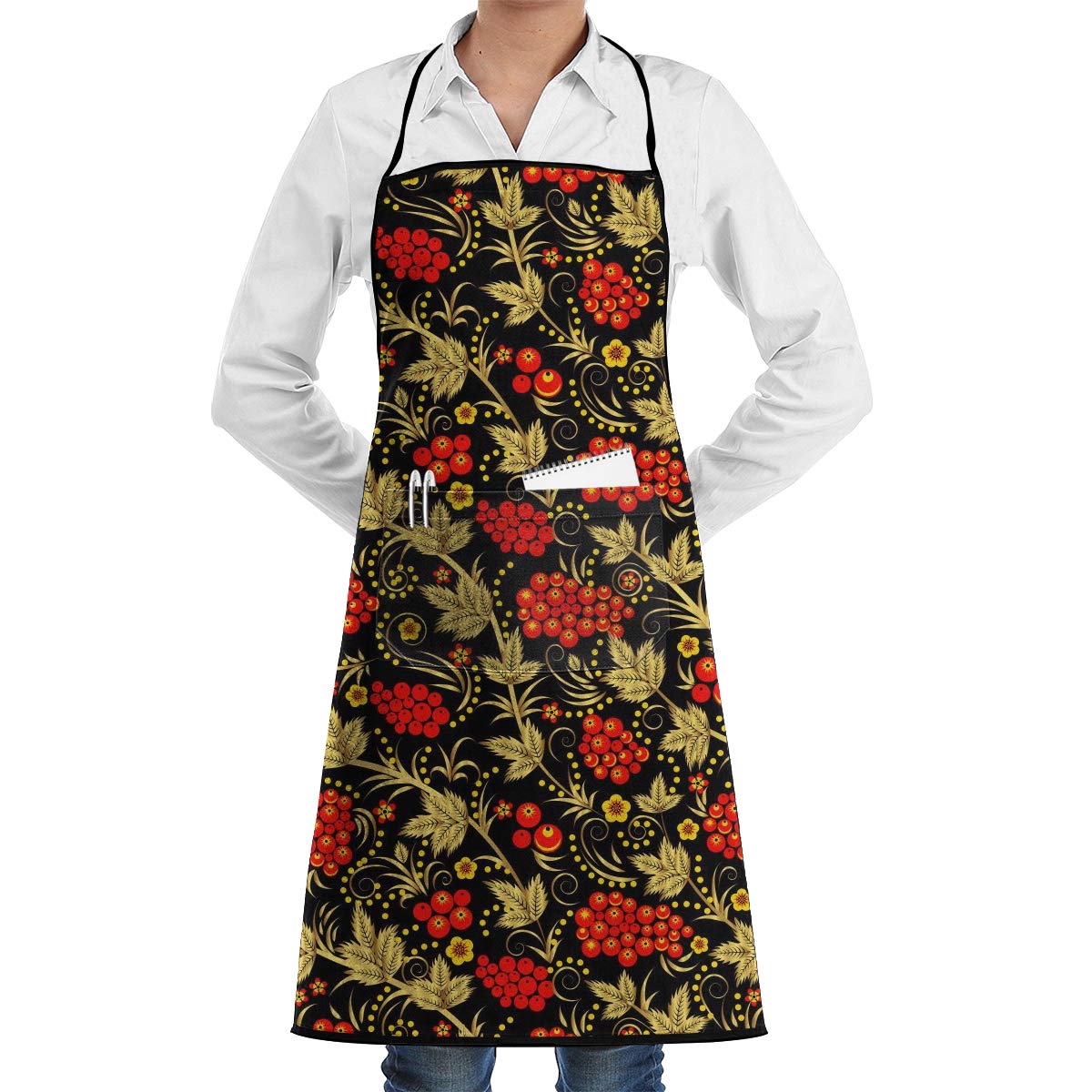 Fimaliy Traditional Russian Khokhloma Fun Apron Gag Gift Apron for Kitchen Cooking Intended for Adult 28 X 20 Inch