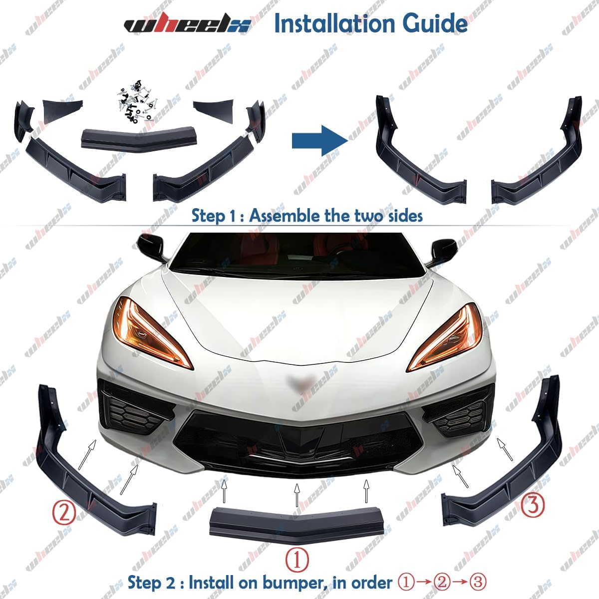 7Pcs Front Lip Compatible with 2020-2025 Chevy Corvette C8 Z51, Bumper Air Dam Lower Chin Splitter Protection Body Kit Fits for 2020 2021 2022 2023 2024 2025 (Carbon Fiber Pattern)