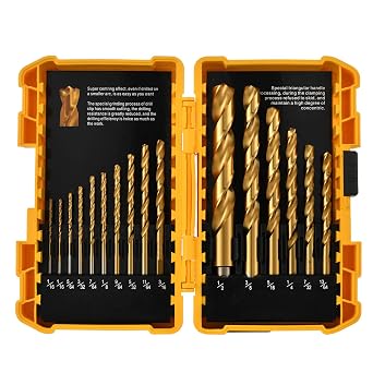 Titanium Twist Drill Bit Set - 16 Pcs Hex Shank High Speed Steel for Wood Plastic Aluminum Alloy, Quick Change, 1/16"-1/2" ,with Indexed Storage Case