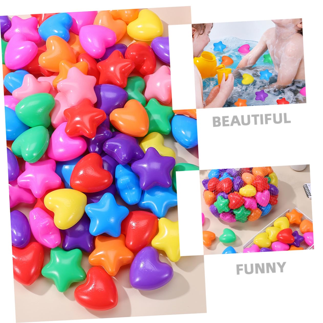 100 Bolas para Foso de Plástico Forma de Estrella y Corazón