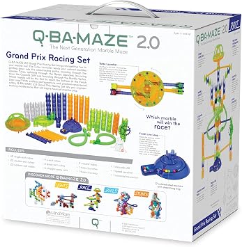 MindWare Q-BA-Maze 2.0 Grand Prix Racing Set Marble Run Building Toy with Motion-Activated Lights, Ages 8 and Up