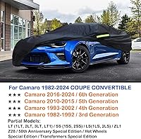 Vista 2 de Funda de coche compatible con Chevrolet Camaro 1982-2023 2 puertas Coupe convertible, impermeable para todo tipo de clima para Camaro 1LT 2LT 3LT