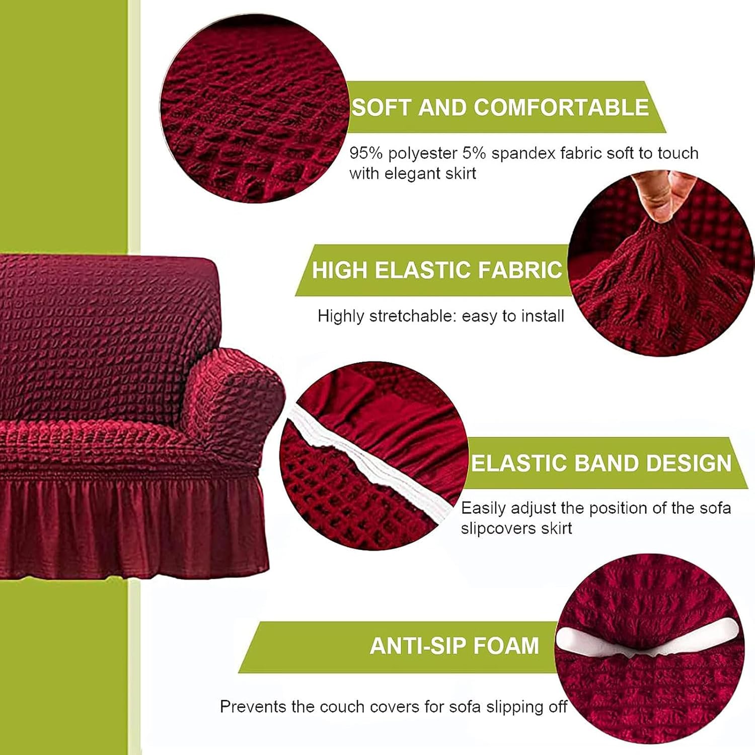 HUHJYUGE Armchair Sofa Slipcover 1 Piece Couch Sofa Cover with Skirt, Sofa Couch Cover Durable Washable High Elastic Stretchable, Universal Furniture Protector Easy Fit (G 3 Seater)