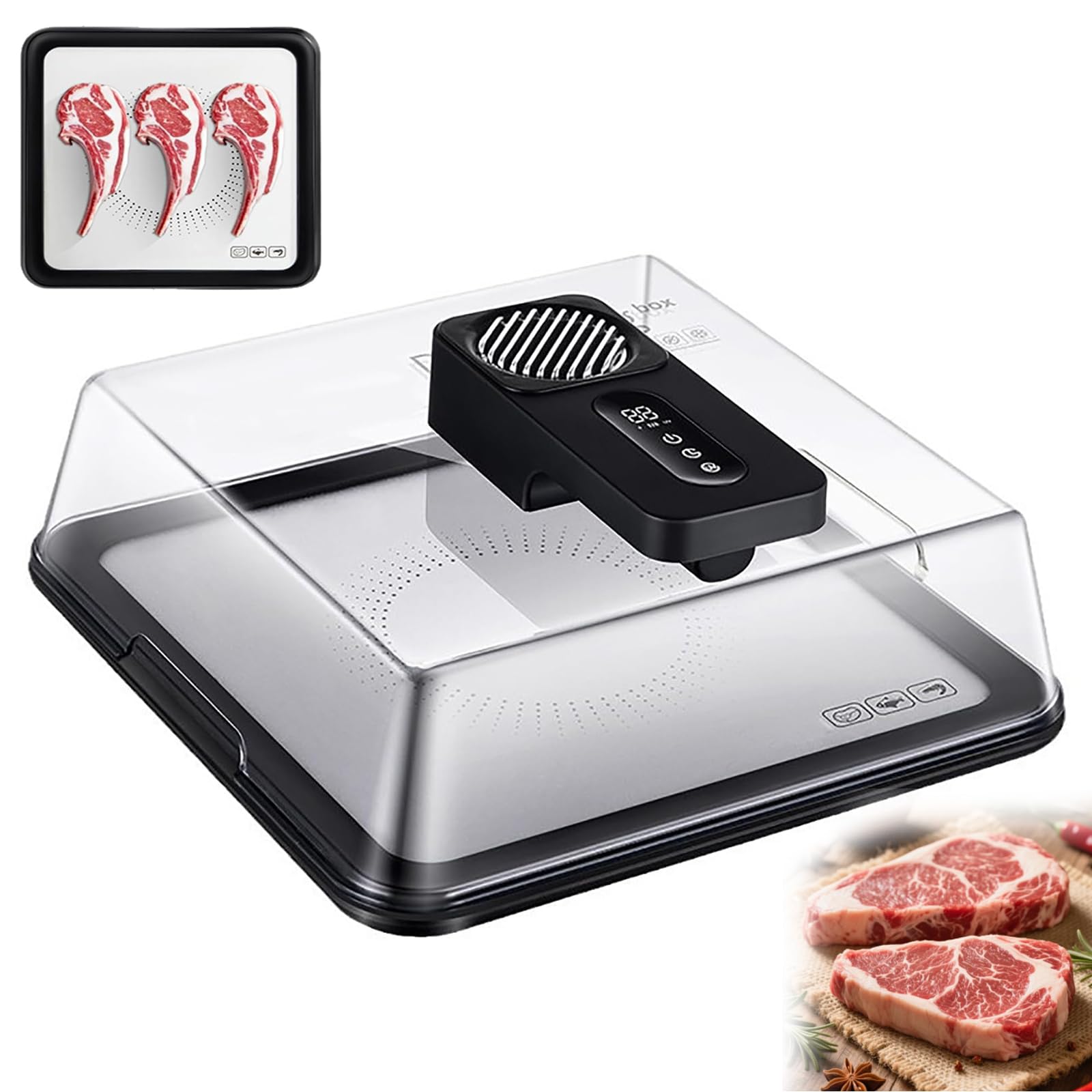 Boîte de décongélation des aliments surgelés, plateau de décongélation électrique de 4,2 L, décongélation rapide en 10 minutes, couvercle visuel et minuterie réglable pour steak, poulet, poisson