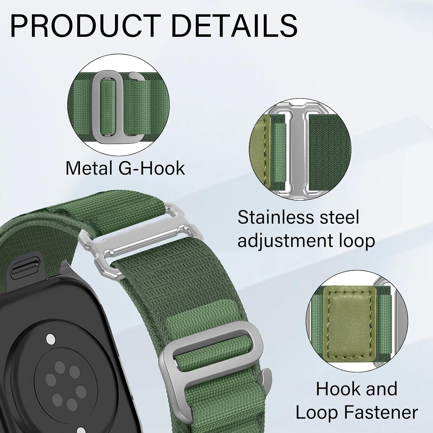 Alpine Loop Nylon Band - Compatible with Apple Watch Ultra 2/Ultra Bands 49mm 45mm 44mm for Men Women, Adjustable with Metal C Hook Strap for iWatch Ultra 2 iWatch Ultra Series 10 46mm SE/9/8/7/6/5 image 2