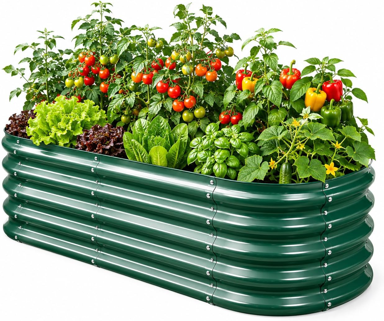Galvanized Raised Garden Beds for Gardening - 72 x 36 x 12 inch Oval Metal Planter Boxes Above Ground Outdoor for Vegetables,Flowers,Herbs, Garden Container Green (1, 6X3X1FT)
