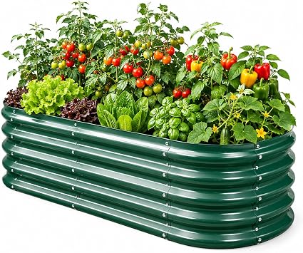 Galvanized Raised Garden Beds for Gardening - 72 x 36 x 12 inch Oval Metal Planter Boxes Above Ground Outdoor for Vegetables,Flowers,Herbs, Garden Container Green 1, 6X3X1FT