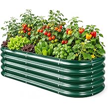 Galvanized Raised Garden Beds for Gardening - 60 x 32 x 12 inch Oval Metal Planter Boxes Above Ground Outdoor for Vegetables,Flowers,Herbs, Garden Container Green 1, 5X2.7X1FT