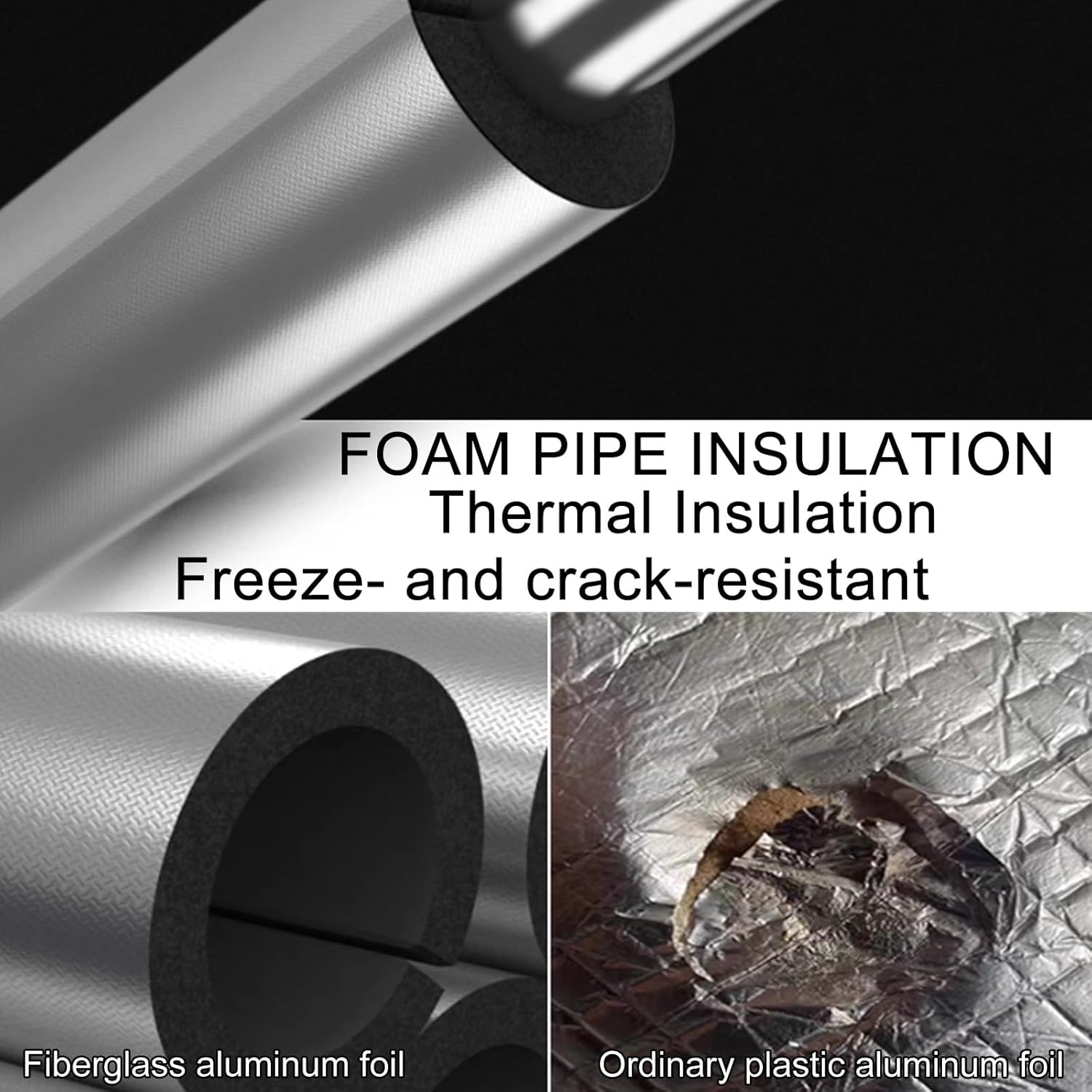 Foam Pipe Insulation, Water Pipe Insulation Foam Tube, Self Adhesive Aluminum Foil for Winter Freeze Protection Insulation for Tubing Outdoor Water Tube Protection(43mm(1-7/10"))