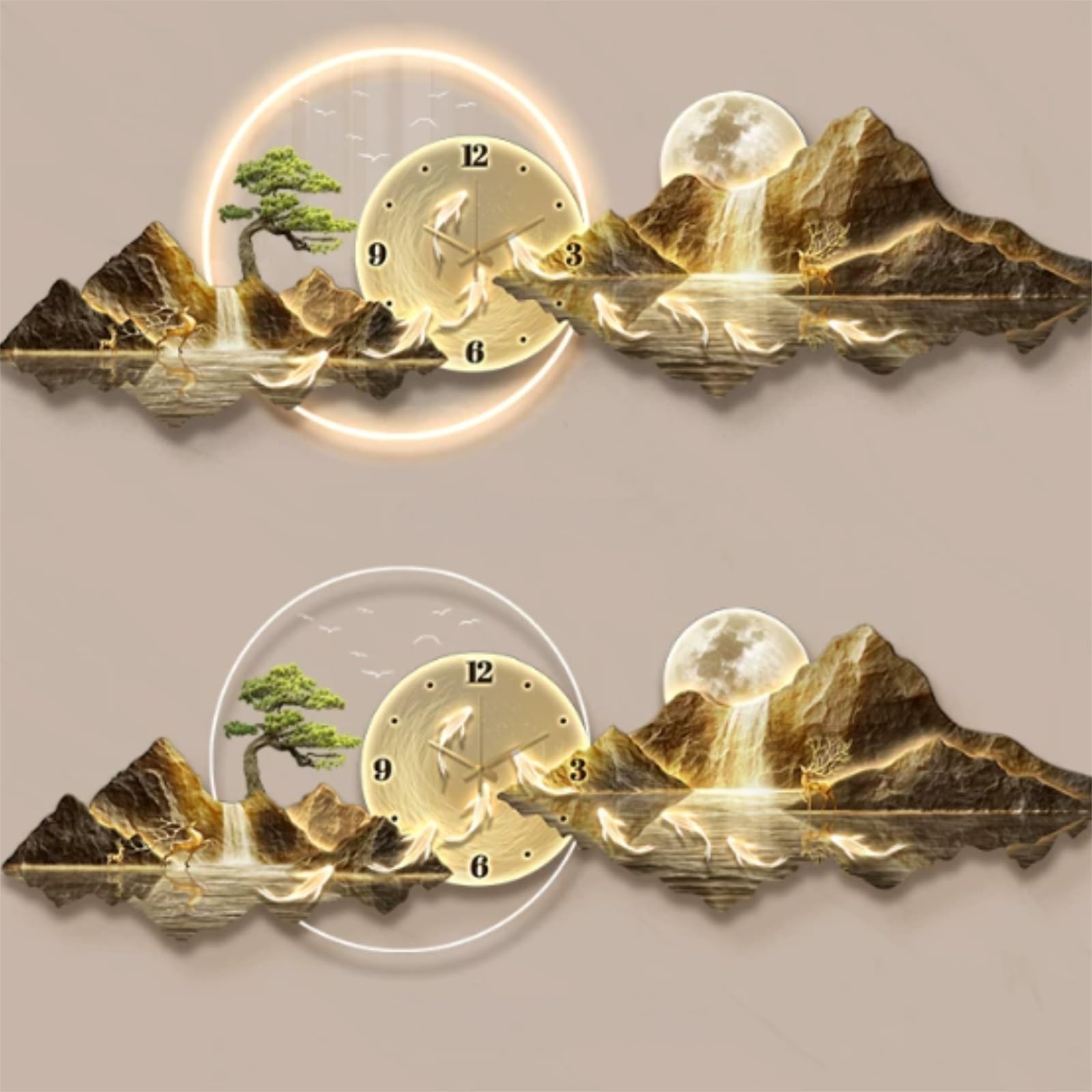 3D LED Wall Art Clock for Living Room, Large Wall Hanging Decor with Silent