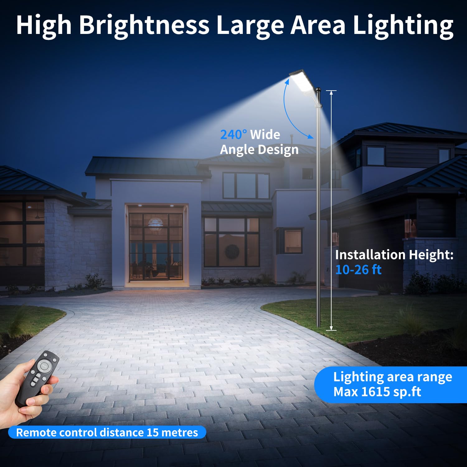 PEAKRO Lampione Solare Led Esterno, IP66 Impermeabile Faro con Pannello Solari, 6000K Lampione Stradale Solare Sensore di Movimento, Lampioni da Giardino Esterno con Telecomando per Garage Strada (2)