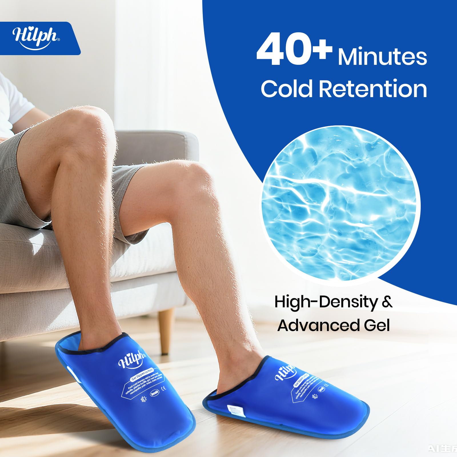 Hilph XL Foot Ice Pack Hausschuhe für Fußchirurgie, 2 Packungen Extra große Hot Cold Packs Gel Eispantoffeln für große Füße, Plantarfasziitis, schwere Schwellungen, Ballenzeh-Operationen, Neuropathie
