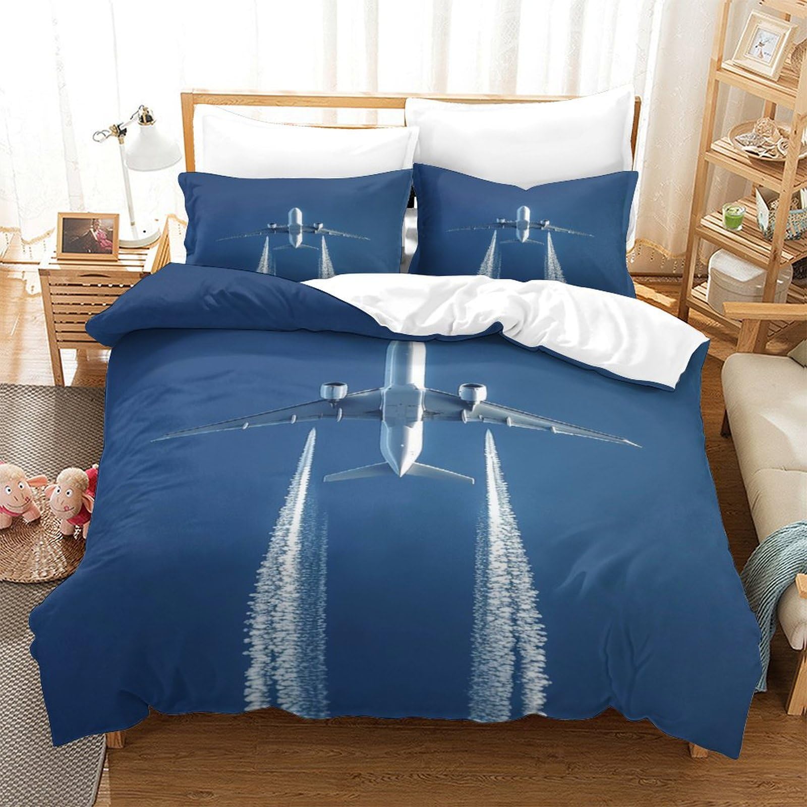 P1S9U7W5Y Aviation 3D Printed Duvet Cover Set 3pcs Microfiber Airplane Bedding Set for Bedroom King（220x240cm）