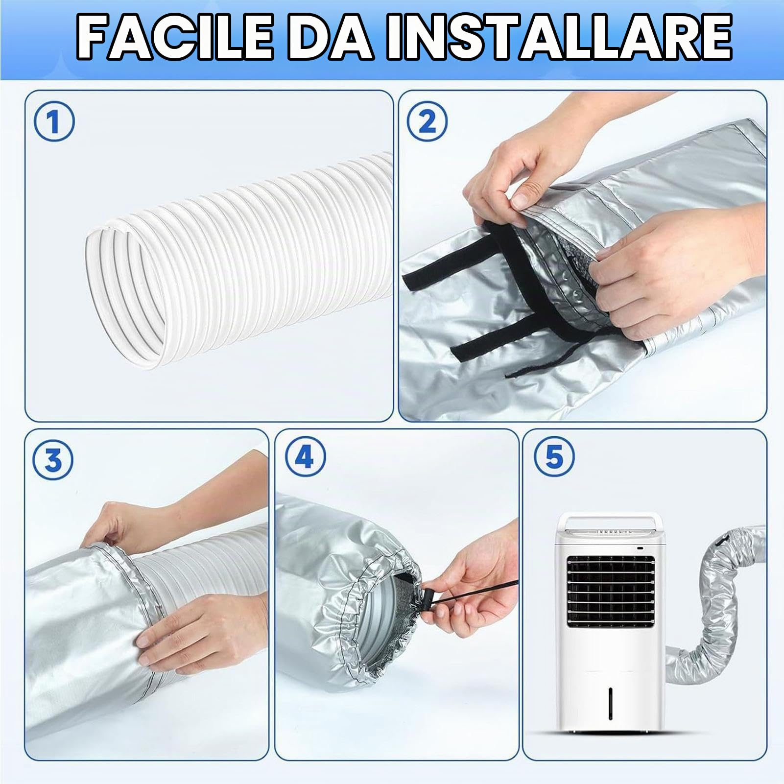 Copritubo Per Condizionatore Portatile, Manicotto Isolante Per Tubo Di Scarico, Impermeabile E Antipolvere, Tessuto Flessibile Con Coulisse Regolabile, Compatibile Con Tubi Da 5 Pollici E 5,9 Pollici