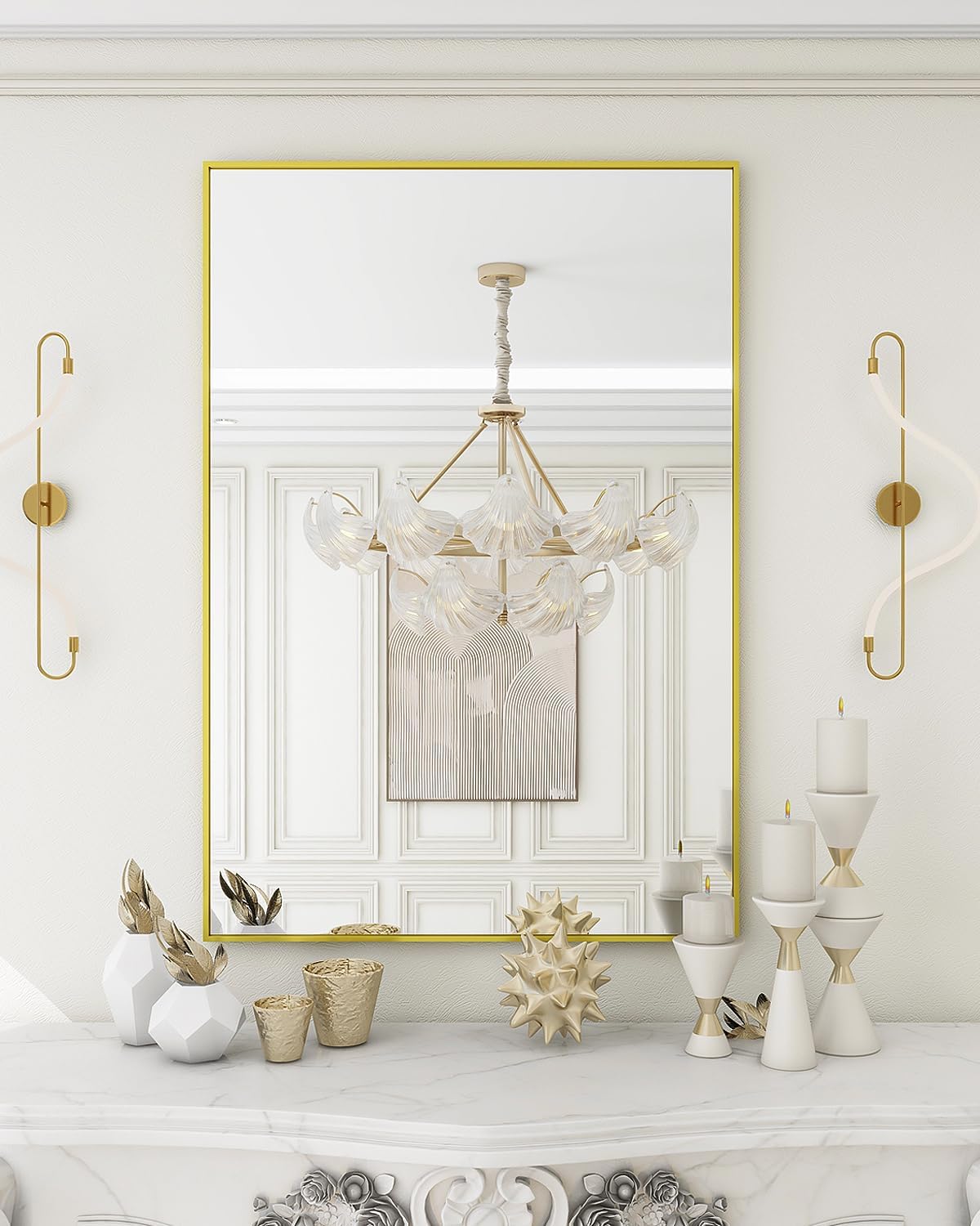 KoonmiGold Rectangle Wall Mirror, 20x30 Inch Bathroom Mirror, Aluminum Frame Vanity Mirror for Entryway, Living Room, Bedroom Bathroom, Hangs Horizontally or Vertically