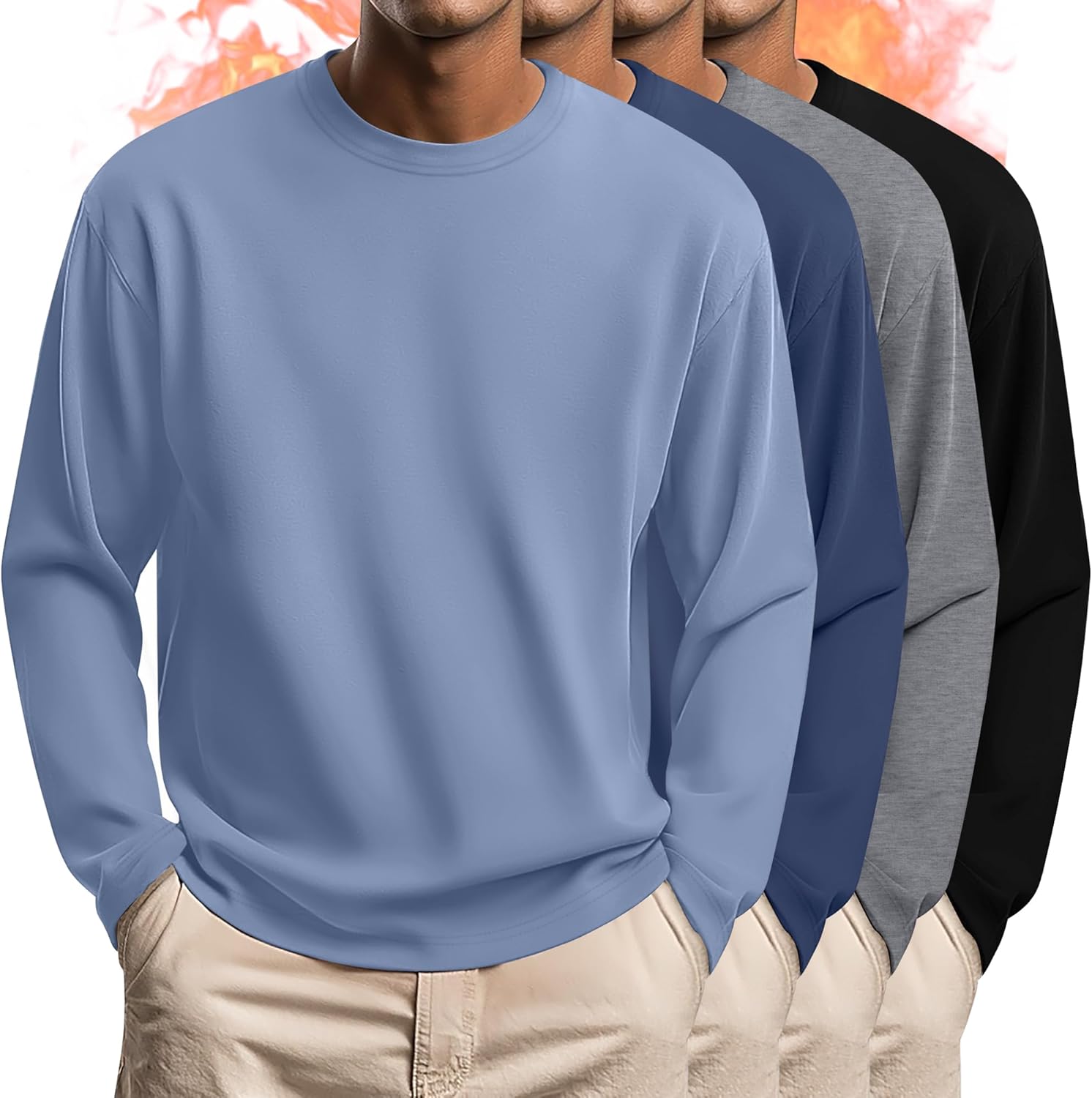 4 Pack Mens Big and Tall Thermal Shirts Fleece Lined Long Sleeve Loose Fit Undershi...