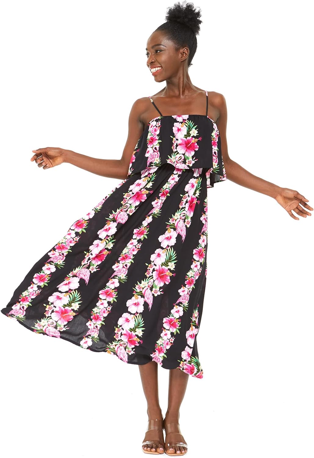 Matchable Family Hawaiian Luau Men Women Girl Boy Clothes in Pink Hibiscus Vine Black - Image 6