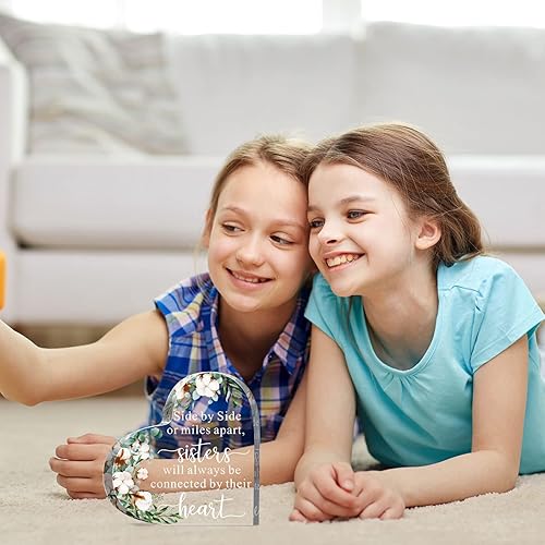 Miniatura 4 de Regalos para hermanas de parte de la hermana, placa de recuerdo de corazón acrílico para hermana lado a lado o Miles Apart, regalo para cuñada,