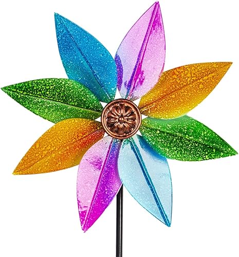 DREAMYSOUL Molinillos de viento coloridos de 38 pulgadas, molinillos de metal para jardín y jardín, molinillos de viento decorativos para patio al