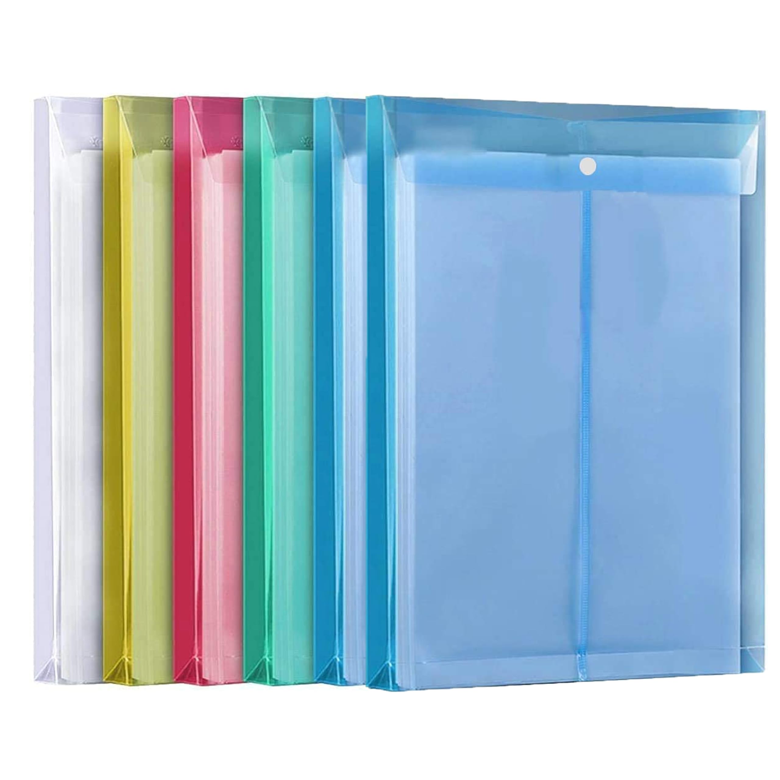 - Shuban 6 Pcs A4 Document File Bag,Transparent Envelope Holder Storage Case, Snap Button Organizer, My Clear Plastic Bag (Multicolor)