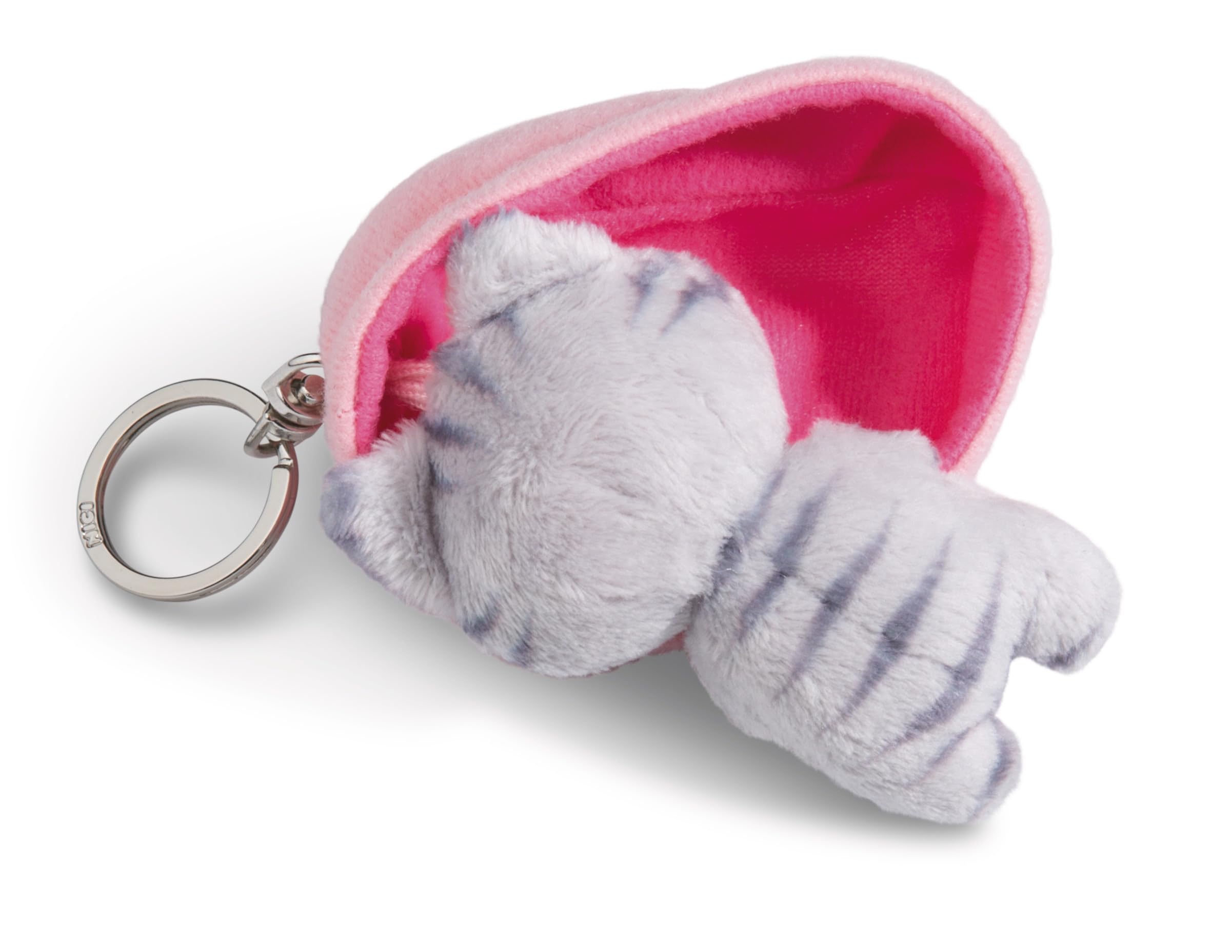 NICI Breloczek do kluczy Sleeping Pets śpiący kotek szaro-pasiasty w koszyczku 8cm
