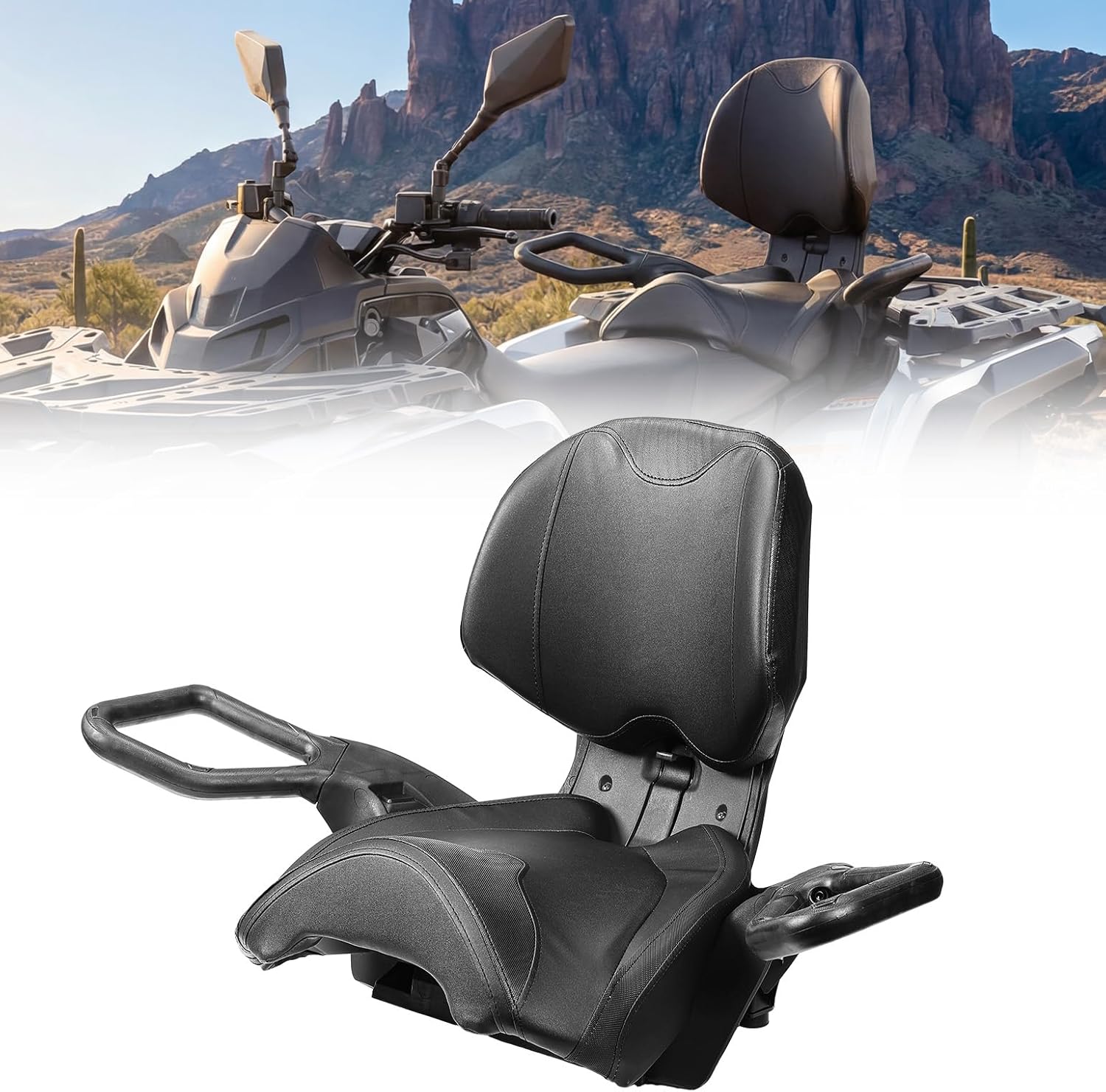 KEMIMOTO ATV Passenger Seat with Security Armrest, ATV Rear Seat Compatible with Can Am Outlander Max 400 450 500 570 650 700 800 800R 850 1000 1000R, Complete Seat Kit Replacement OEM 715002373