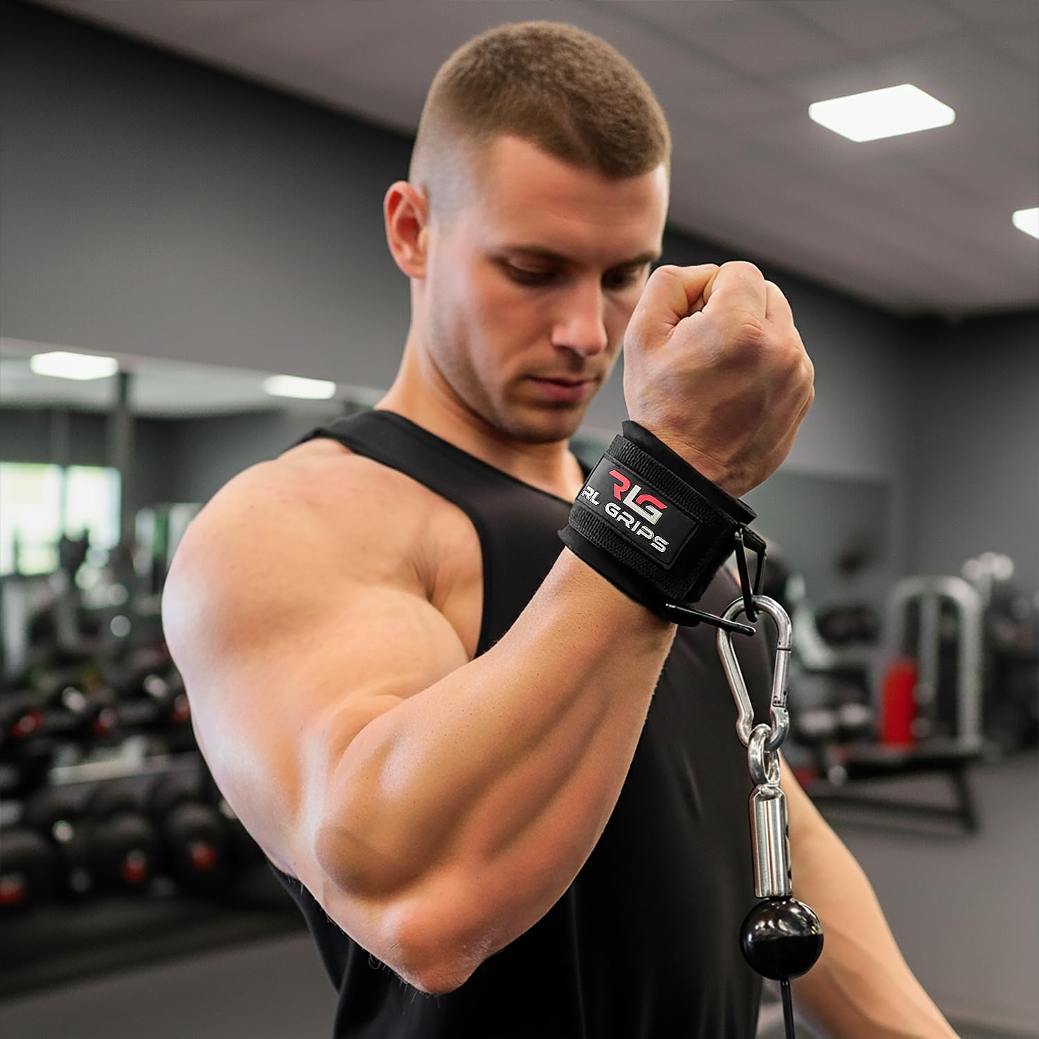 RL Grips - Gym Bands na koła pasowe gimnastyczne z regulacją nadgarstka, na nadgarstek, na nadgarstki, trening na ramionach, trójgłach, kostkach do treningu kablowego