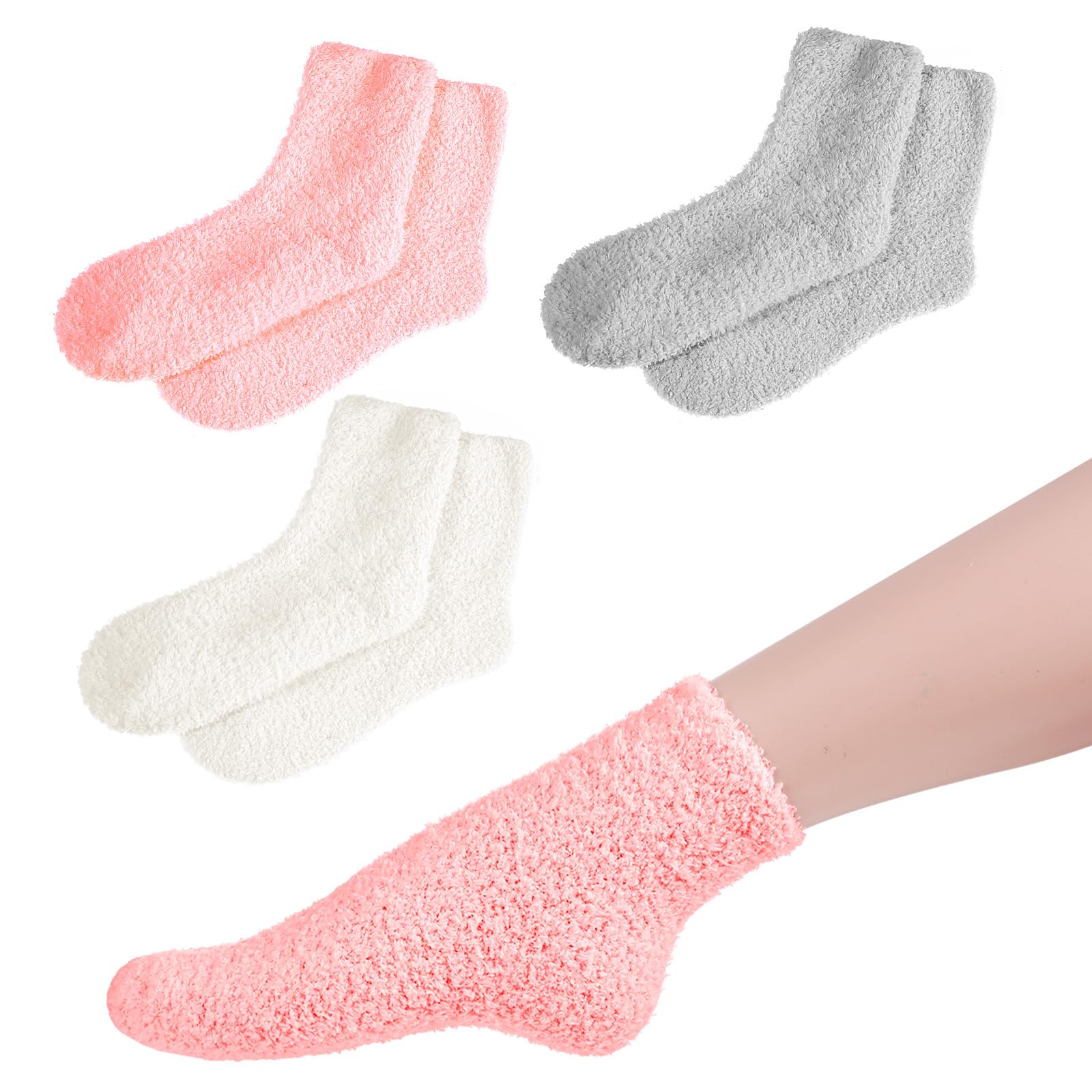 3 Pairs Gel Socks Soft and Comfortable Aloe Socks Fluffy Coral Fleece Lotion Sock Fit Moisturizing Sock for Repairing Softening Dry Cracked Heel Women