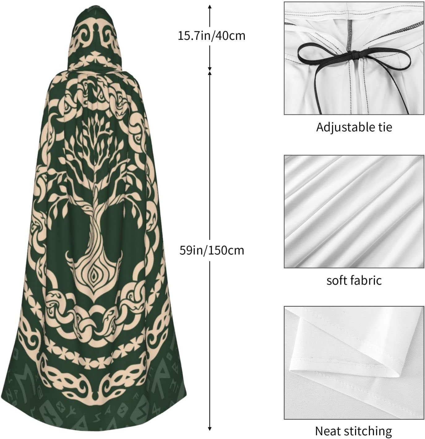 Celtic Viking Tree Life Goddess Hooded Robe Cloak For Adult Men Women Cosplay Costumes - Image 5
