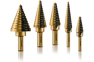 NEIKO 10197A 5 Pc Step Drill Bit Set for Metal, SAE Titanium High Speed Steel
