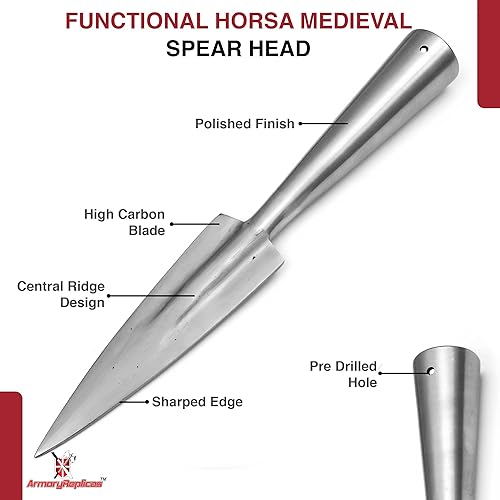 Miniatura 3 de Armory Replicas - Cabeza de lanza táctica de acero templado de alto carbono - Cabeza de lanza Horsa funcional forjada a mano - Eje no incluido
